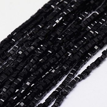 Glass Beads Strands, Faceted, Cube, Black, 3~3.5x3~3.5x3~3.5mm, Hole: 1mm, 98~100pcs/strand, 28~30cm, about 98~100pcs/strand, 13.8 inch