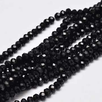 Faceted Rondelle Glass Beads Strands, Black, 3.5x2.5~3mm, Hole: 0.8mm, about 150pcs/strand, 13.6 inch(X-GLAA-I033-3mm-07)