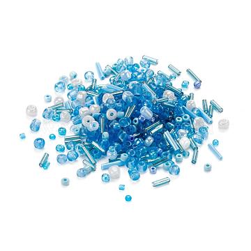 Glass Seed Beads, Mixed Style, Mixed Shapes, Dodger Blue, 1~7x2~4mm, Hole: 0.7~1mm(X-SEED-S059-004)