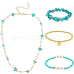 Synthetic Turquoise Jewelry Earring & Necklace & Bracelet Sets, 15.16 inch(38.5cm)(SJEW-PH0001-19)