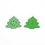 2-Hole Printed Wooden Buttons, for Sewing Crafting, for Christmas, Dyed, Christmas Tree with Snowflake Pattern, Green, 29.5x29.5x1.5mm, Hole: 2mm(WOOD-WH0104-16)