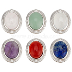 6Pcs 6 Styles Brass Pave Natural Amethyst & Rose Quartz & White Agate & Green Aventurine & Carnelian & Lapis Lazuli Multi-Strand Links, Platinum, Oval, 14.5x12.5x8mm, Hole: 1.6mm, 1pc/style(KK-BC0015-16)