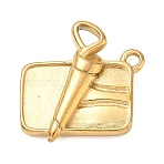 304 Stainless Steel Pendants, Sandwich Charms, Long-Lasting Plated, Ion Plating(IP), Golden, 17x16x4mm, Hole: 1.5mm(SA-CBA4D1F-06G-B)