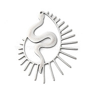 201 Stainless Steel Pendants, Snake Charm, Stainless Steel Color, 36x29x1mm, Hole: 1mm(STAS-D041-04P)