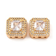 Brass Micro Pave Clear Cubic Zirconia Beads, Square, Real 18K Gold Plated, 11.5x11.5x7mm, Hole: 1.8mm(KK-S389-29G)