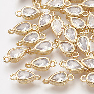 Brass Cubic Zirconia Links, Teardrop, Clear, Real 18K Gold Plated, 10x4x3mm, Hole: 1mm(X-KK-T035-32)