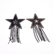 Sparkling Rhinestone Iron on Patches, Appliques, with Iron Ball Chain Tassels, Costume Accessories, for Clothes, Bag, Pants, Shoes, Cellphone Case, Star, Jet, 155x84x2mm(DIY-WH0176-52C)