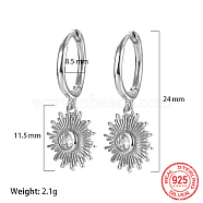Rhodium Plated 925 Sterling Silver Micro Pave Cubic Zirconia Dangle Hoop Earrings, Sun, Platinum, 24mm(HV0375-4)