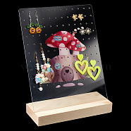 Transparent Acrylic Earring Displays, Earring Stud Organizer Holder with Wooden Pedestal, Rectangle, Hot Pink, Mushroom Pattern, Finish Product: 18.1x20x26cm, about 2pcs/set(NDIS-WH0015-01B)