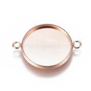Ion Plating(IP) 304 Stainless Steel Cabochon Connector Settings, Plain Edge Bezel Cups, Flat Round, Rose Gold, Tray: 16mm, 23.5x17.8x2mm, Hole: 1.8mm(STAS-G127-14-16mm-RG)