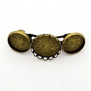 Vintage Brass Hair Barrette Cabochon Settings, French Hair Clip Findings, Cadmium Free & Nickel Free & Lead Free, Antique Bronze, Flat Round Tray: 16mm and 20mm, 54x21x5mm(KK-M020-AB-NR)