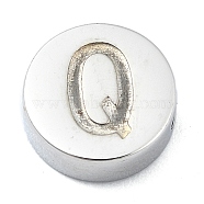 Tarnish Resistant 304 Stainless Steel Beads, Flat Round with Letter, Stainless Steel Color, Letter Q, 8x3mm, Hole: 1.6mm(STAS-H219-15P-Q)