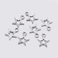 304 Stainless Steel Charms, Star, Stainless Steel Color, 8.5x7x0.8mm, Hole: 1~1.2mm(STAS-F159-48P)
