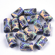 Handmade Polymer Clay Beads, Column with Flower Pattern, Light Salmon, 12x7mm(X-CLAY-N006-36I)
