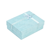 Cardboard Jewelry Set Boxes, for Necklace, Ring, Earring Packaging, with Bowknot Ribbon Outside and White Sponge Inside, Rectangle, Pale Turquoise, 9.2x7.2x3.1cm(CON-XCP0001-29A)