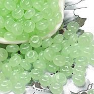 Transparent Colours Glass Seed Beads, Donut, Light Green, 8x5mm, Hole: 1.6mm, about 938pcs/pound(SEED-C001-03C-01)