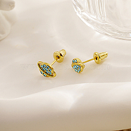 Planet Stainless Steel Stud Earrings, Light Sky Blue Cubic Zirconia Earrings for Women, Real 18K Gold Plated, 6x9mm(HZ2130-01)