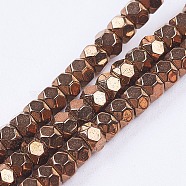 Electroplate Non-Magnetic Synthetic Hematite Beads Strands, Faceted, Round, Copper Plated, 3x2mm, Hole: 0.5mm, about 198pcs/strand, 15.5 inch(39.5cm)(G-F562-S04)