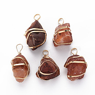 Natural Carnelian Pendants, with Golden Brass Findings, Nuggets, 32~41x20~26x16~23mm, Hole: 6~7x4~6mm(G-S359-282)