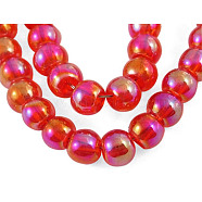 Glass Bead Strands, Round, AB Color Plated, Red, 6mm, Hole: 1mm, about 50pcs/strand, 13 inch(X-GR6mm-46Y-AB)