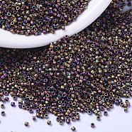 MIYUKI Delica Beads Small, Cylinder, Japanese Seed Beads, 15/0, (DBS1055) Matte Metallic Gray Dusk Gold Iris, 1.1x1.3mm, Hole: 0.7mm, about 175000pcs/bag, 50g/bag(SEED-X0054-DBS1055)
