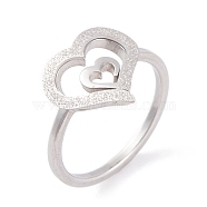 Non-Tarnish 304 Stainless Steel Heart Finger Ring for Women, Stainless Steel Color, US Size 6~9(16.5~18.9mm)(RJEW-C086-21-P)