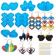 6Pcs DIY Pendant Silicone Molds, Resin Casting Molds, For UV Resin, Epoxy Resin Jewelry Making, with 40Pcs Iron Open Jump Rings and 40Pcs Earring Hooks, Heart & Diamond, Deep Sky Blue, Molds: 70~85x40~65x4mm, Hole: 2~2.5mm(DIY-SZ0006-45)