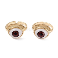 Brass Cuff Rings, Open Rings, with Resin Beads, Long-Lasting Plated, Real 18K Gold Plated, Evil Eye, Dark Red, 2mm, Inner Diameter: 18mm(RJEW-M138-26G-D)