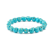 Synthetic Turquoise(Dyed) Skull Stretch Bracelet, Gemstone Halloween Jewelry for Women, Cyan, Beads: 10x8x9.5mm, Inner Diameter: 2-1/4 inch(5.8cm)(BJEW-JB08068-01)