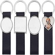 WADORN 4Pcs 4 Style Sublimation Keychain Blanks, PU Leather Keychain with Zinc Alloy Key Rings, Double-Side Printed Heat Transfer Keychain, Mixed Shape, Platinum, 10.1x3.2cm, 1pc/style(KEYC-WR0001-08)