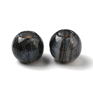 Resin European Beads, Large Hole Beads with Glitter Powder, Round, Black, 13.5x13mm, Hole: 4mm(RESI-D068-01D)