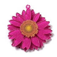 Printed Transparent Acrylic Pendants, 3D Flower Charms, Deep Pink, 42.5x40x4mm, Hole: 1.5mm(SACR-P029-B02)