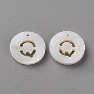 Natural Freshwater Shell Pendants, Flat Round with Letter, Letter.Q, 12x1.5mm, Hole: 1mm(SHEL-Q311-008Q)