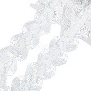 3 Yards Polyester Flower Lace Trim, with Plastic Bead, Garment Accessories, White, 75x1.3~10mm(OCOR-WH0082-28)