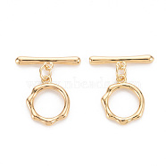 Brass Toggle Clasps, for DIY Jewelry Making, Nickel Free, Ring, Real 18K Gold Plated, Ring: 16.5x13.5x2.5mm, Hole: 1.2mm, Bar: 20.5x5x2.5mm, Hole:1.2mm, Jump Ring: 5x0.8mm, 3.5mm inner diameter(KK-T062-200G-NF)