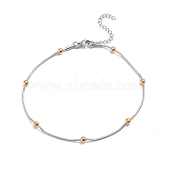 304 Stainless Steel Round Snake Chain Anklets, with Round Beads and Lobster Claw Clasps, Golden & Stainless Steel Color, 9-1/2 inch(24cm)(X-AJEW-G024-13A)