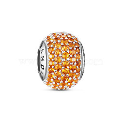 TINYSAND Rondelle 925 Sterling Silver European Beads, Large Hole Beads, with Pave Setting Yellow Cubic Zirconia, Platinum, 12.66x9.38x12.44mm, Hole: 4.45mm(TS-C-024)
