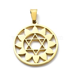 304 Stainless Steel Pendants, Sun with Star Charm, Golden, 22x20x1.4mm, Hole: 5.5x3mm(STAS-D036-10G)