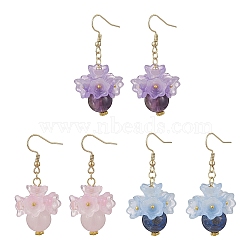 Natural Lapis Lazuli & Natural Rose Quartz & Natural Amethyst 304 Stainless Steel Dangle Earrings, with Glass Flower, Golden, 50x20mm, 3pairs/set(EJEW-JE06694)