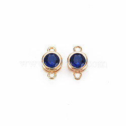 Brass Connector Charms, with Rhinestone, Nickel Free, Real 18K Gold Plated, Flat Round, Capri Blue, 9x5x3mm, Hole: 1mm(KK-S364-159I)