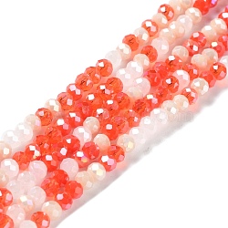 Glass Beads Strands, Faceted, Rondelle, Tomato, 4x3mm, Hole: 0.4mm, about 123~127pcs/strand, 15.75~16.5 inch(40~42cm)(EGLA-A034-M4mm-27)