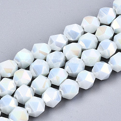 Electroplate Opaque Glass Beads Strands, AB Color Plated, Faceted, Round, White, 5.5x5.5x5.5mm, Hole: 1mm, about 97~99pcs/strand, 20.87 inch~21.26 inch(53cm~54cm)(X-EGLA-T019-05S)