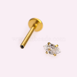 316L Stainless Steel Clear Cubic Zirconia Threadless Labret Stud, Tragus Stud, Flat Back Earring, Golden, 8mm, Pin: 1.2mm, Head: 3mm(WGB6B2D-05)