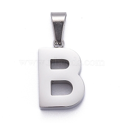 304 Stainless Steel Letter Pendants, Manual Polishing, Alphabet, Stainless Steel Color, Letter.B, 18.5x11.5x3.5mm, Hole: 7x3.5mm(STAS-H127-B-P)