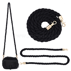 Thin Braided Cotton Bag Strap, with Iron Lobster Claw Clasp, for Bag Replacement Accessories, Black, 124x1.2cm(FIND-WH0049-18C)