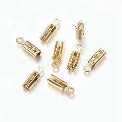 304 Stainless Steel Folding Crimp Ends, Fold Over Crimp Cord Ends, Real 18K Gold Plated, 10x3x2.5mm, Hole: 1mm, Inner Diameter: 2x2.5mm(STAS-F174-35G-D)