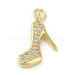 Rack Plating Brass Micro Pave Cubic Zirconia Pendants, High-heeled Shoes, Long-Lasting Plated, Cadmium Free & Lead Free, with Jump Ring, Real 18K Gold Plated, 17x12x2mm, Hole: 2mm(KK-C052-31G)