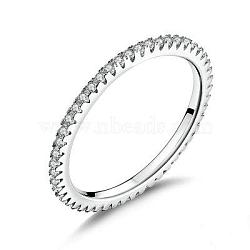 Anti-Tarnish Rhodium Plated 925 Sterling Silver Finger Rings, with Cubic Zirconia, with 925 Stamp, Real Platinum Plated, Clear, Size 7, 17mm(RJEW-FF0008-008P-17mm)