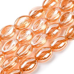 Electroplate Glass Beads Strands, Coffee Bean, Orange, 10.5~11x8x5mm, Hole: 1mm, about 60pcs/strand, 25.20''(64cm)(EGLA-B005-01A-PL01)