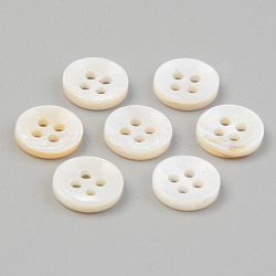 Natural 4-Hole Freshwater Shell Buttons, Flat Round, Seashell Color, 10x2mm, Hole: 1.5mm(BUTT-T011-01B)